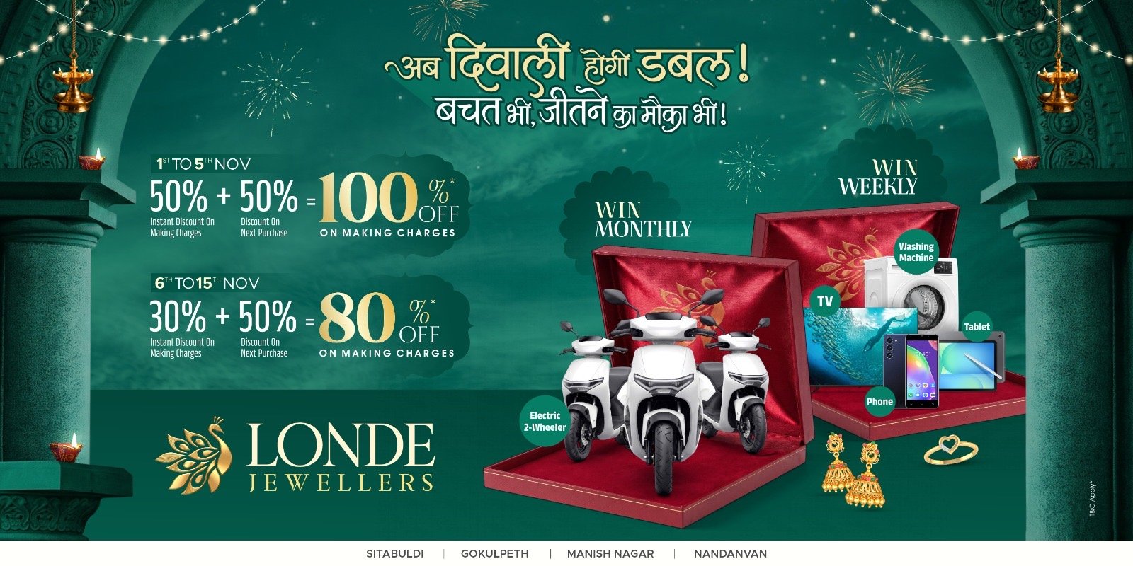 Shubh Mangal Utsav at Londe Jewellers: making charge discounts in November, weekly prizes and three electric scooters