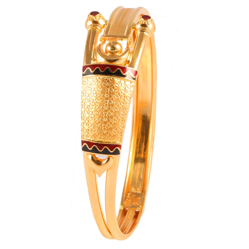 Gold Multicolour Enamel Engraved Bangle