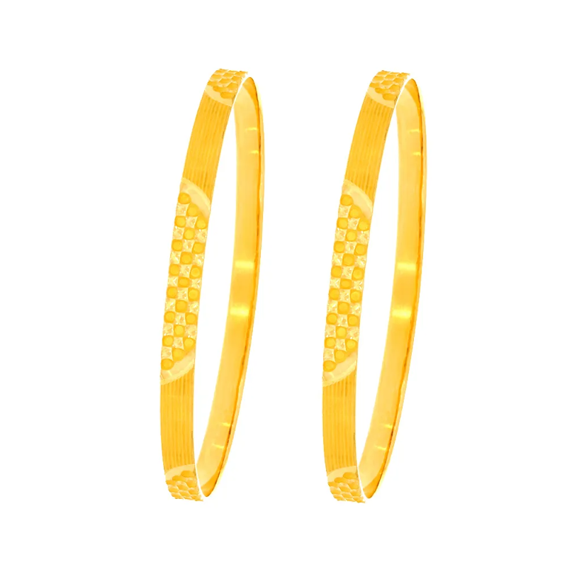 Delicate Textured Gold Bangle (Set Of Two)