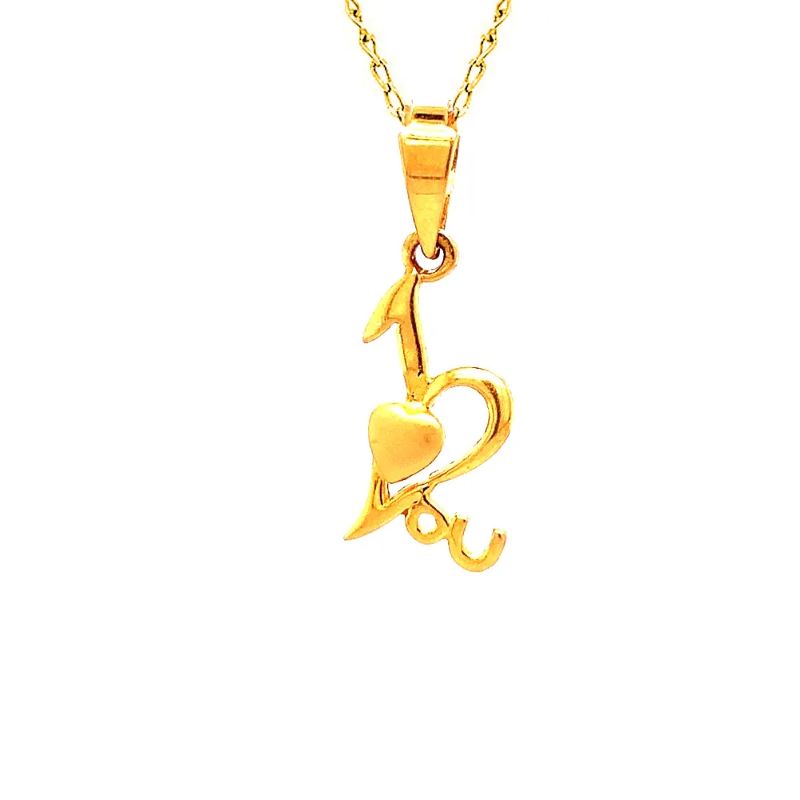 Elegant I Love You Message Inscribed 22kt Yellow Gold Pendant