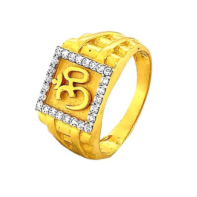 Religious Aum Yellow Gold 22kt CZ Ring For Him