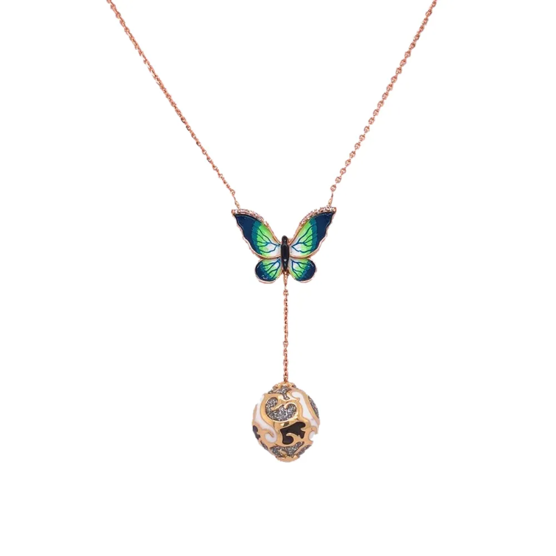 Ceremonial Fancy Butterfly Rose Gold 18kt CZ Chain Pendant