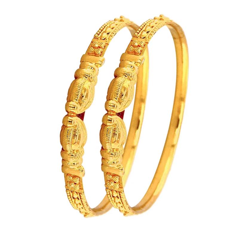 Traditional Snake Face Textured 22kt Yellow Gold Bangles (Set Of 2)