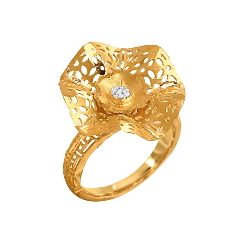 Stunning Floral Yellow Gold 22kt CZ Ring