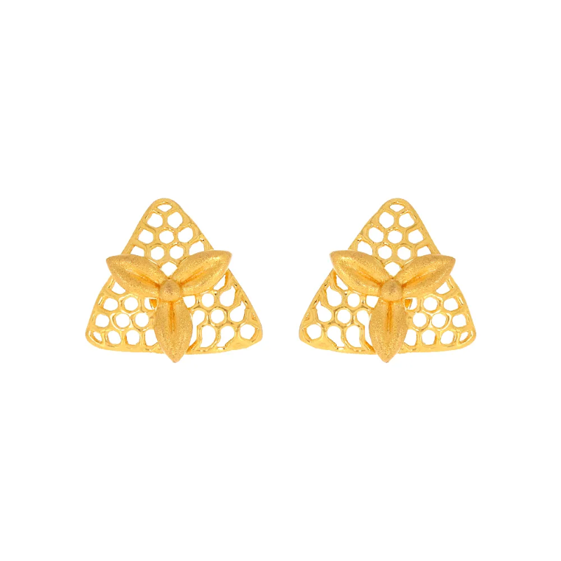 Elegant Fleur Trillion Cutout Gold Earrings