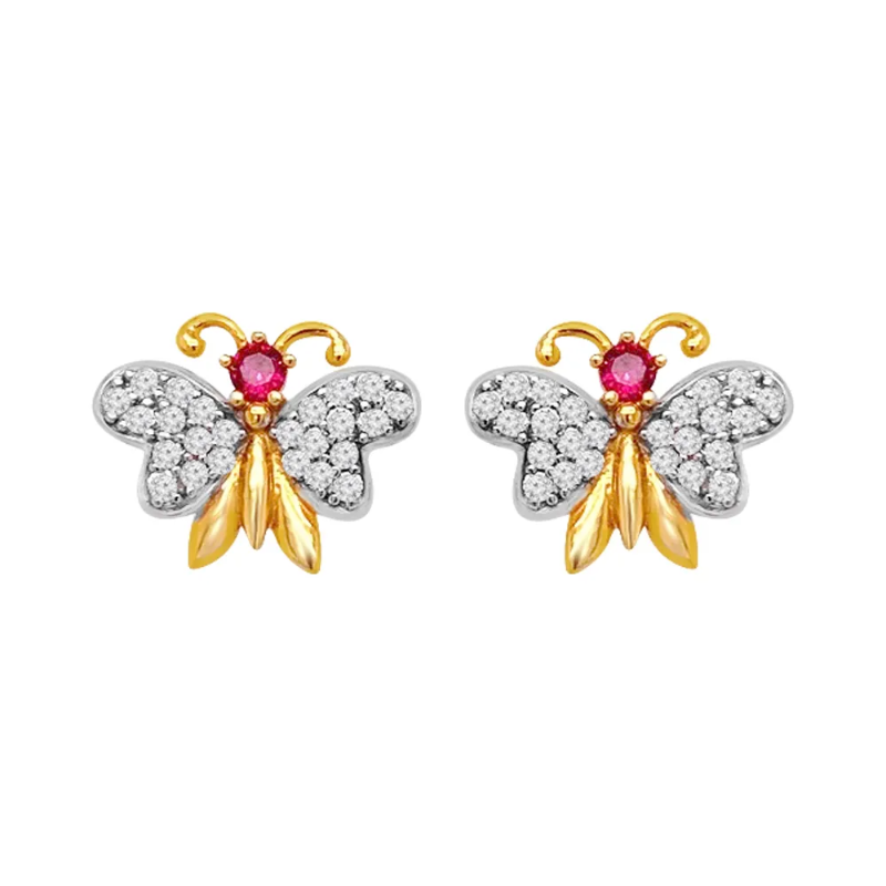Pretty Butterfly Red Stone 22kt Yellow Gold CZ Earrings