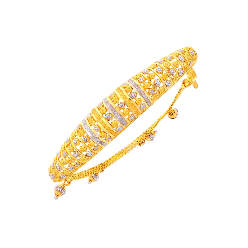 Traditional Embossed Bead Gold Bangle Bracelet