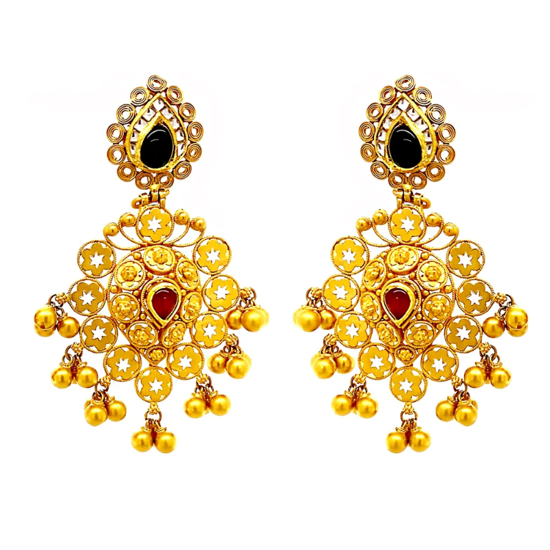 Traditional Embossed Drop 22kt Yellow Gold Drop Earrings