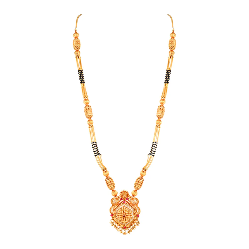 Floral Design Pendant With Two Layer 22kt Gold Mangal Sutra