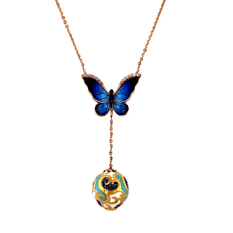 Attractive Enamel Butterfly 18kt Rose Gold Chain Pendant